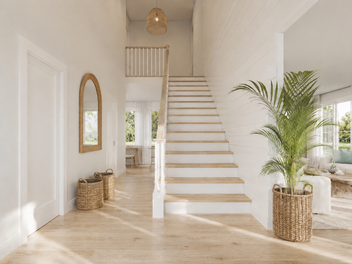 Oyster Bay interior — coastal staircase