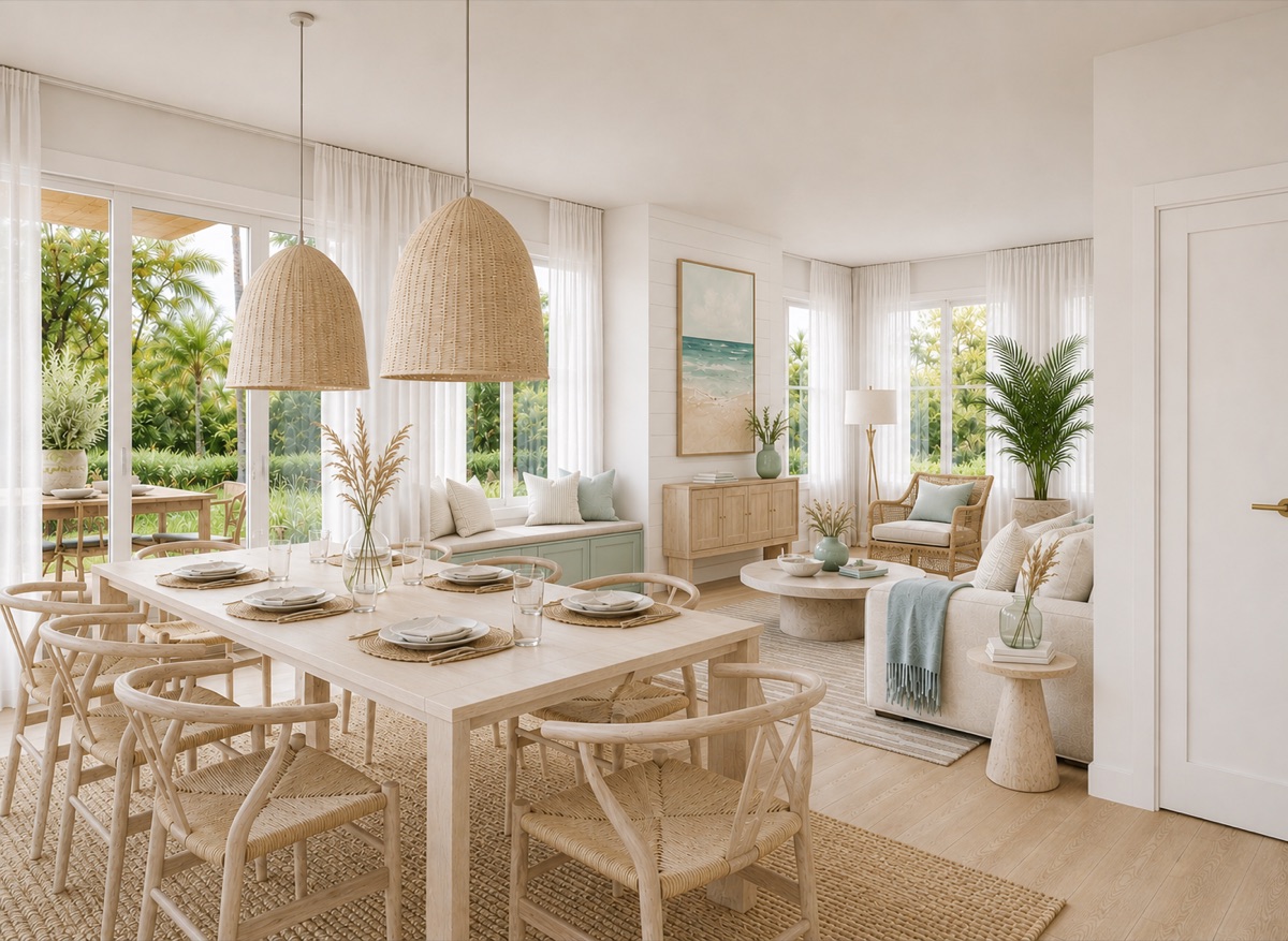 Coastal kitchen and living area